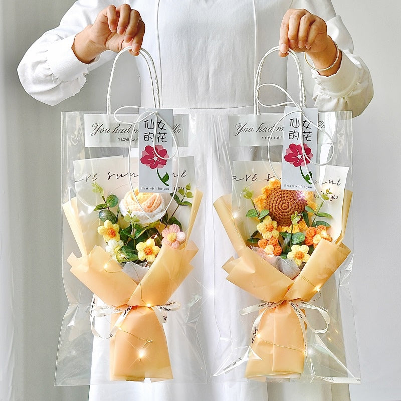 Knitted Crochet Flower Bouquet Gift with Tote Bag