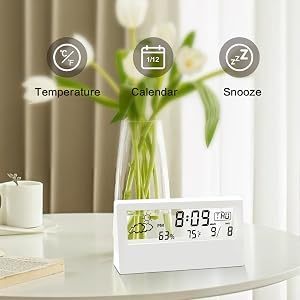 Luminious Digital Alarm Clock Day Weather Temperature Humidity Snooze