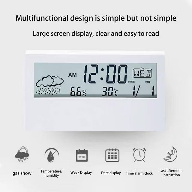 Luminious Digital Alarm Clock Day Weather Temperature Humidity Snooze