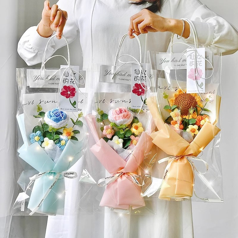 Knitted Crochet Flower Bouquet Gift with Tote Bag