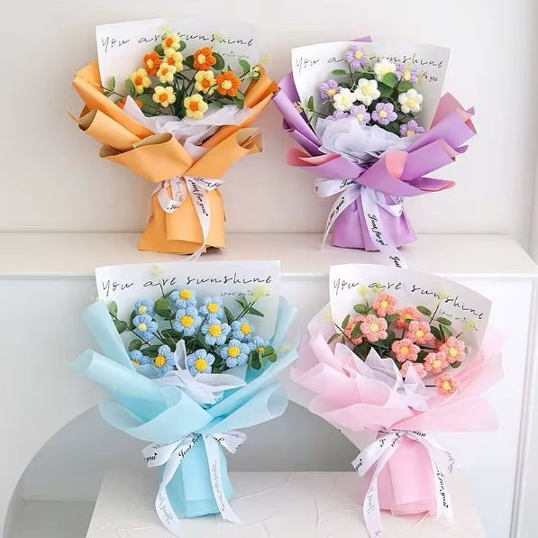 Handmade Knitted Crochet Flowers Bouquet Gifts