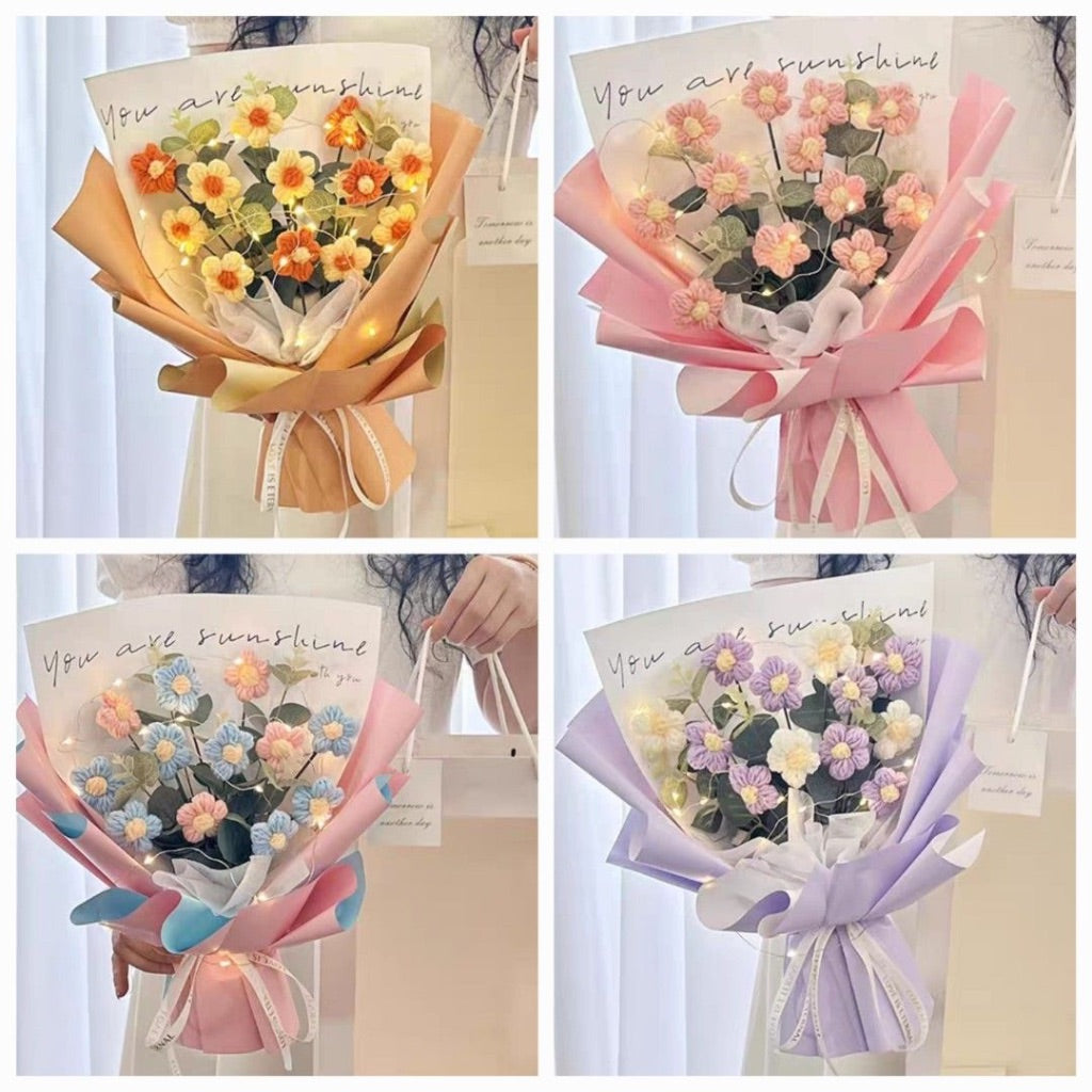 Handmade Knitted Crochet Flowers Bouquet Gifts