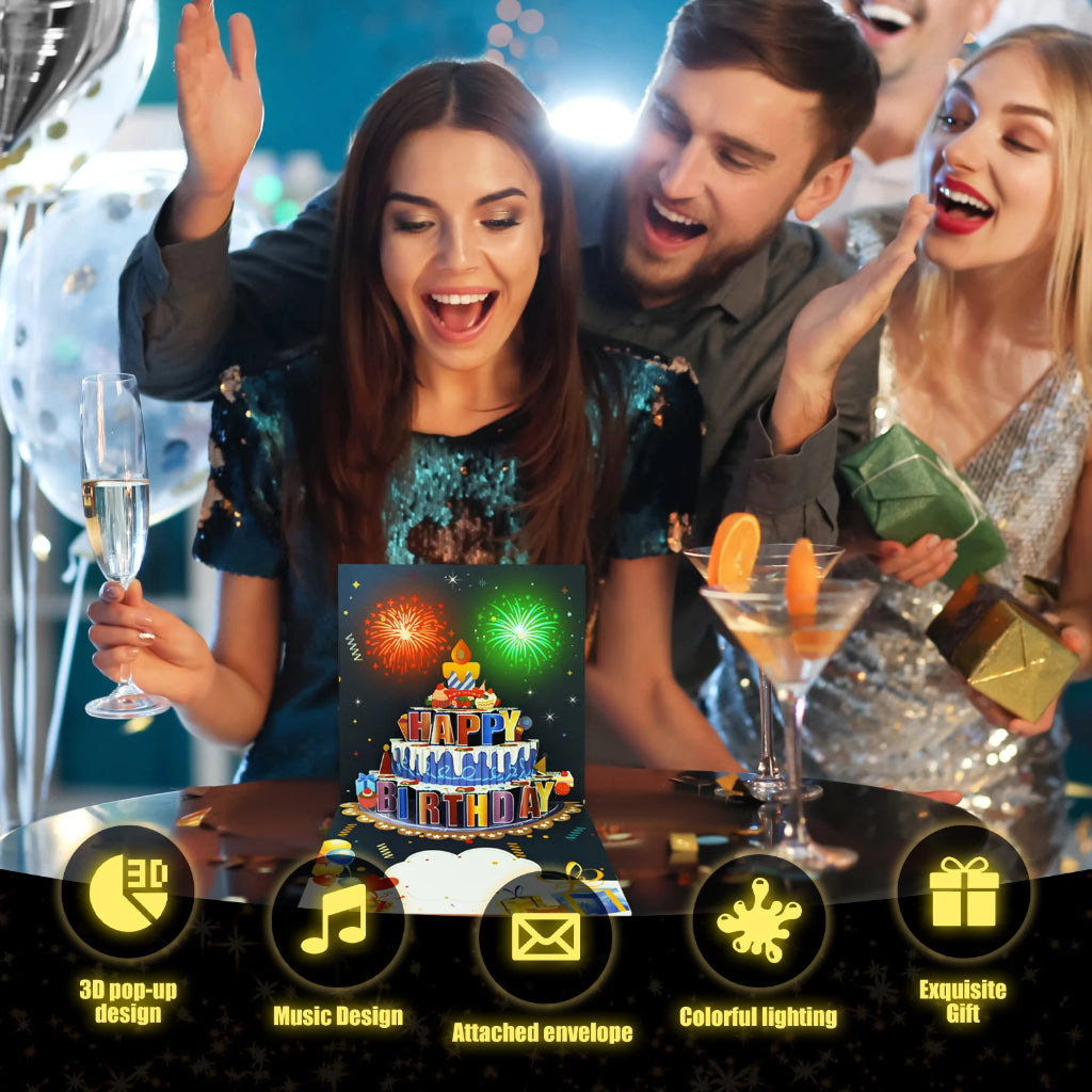3D Pop Up Fireworks Happy Birthday Greeting Card