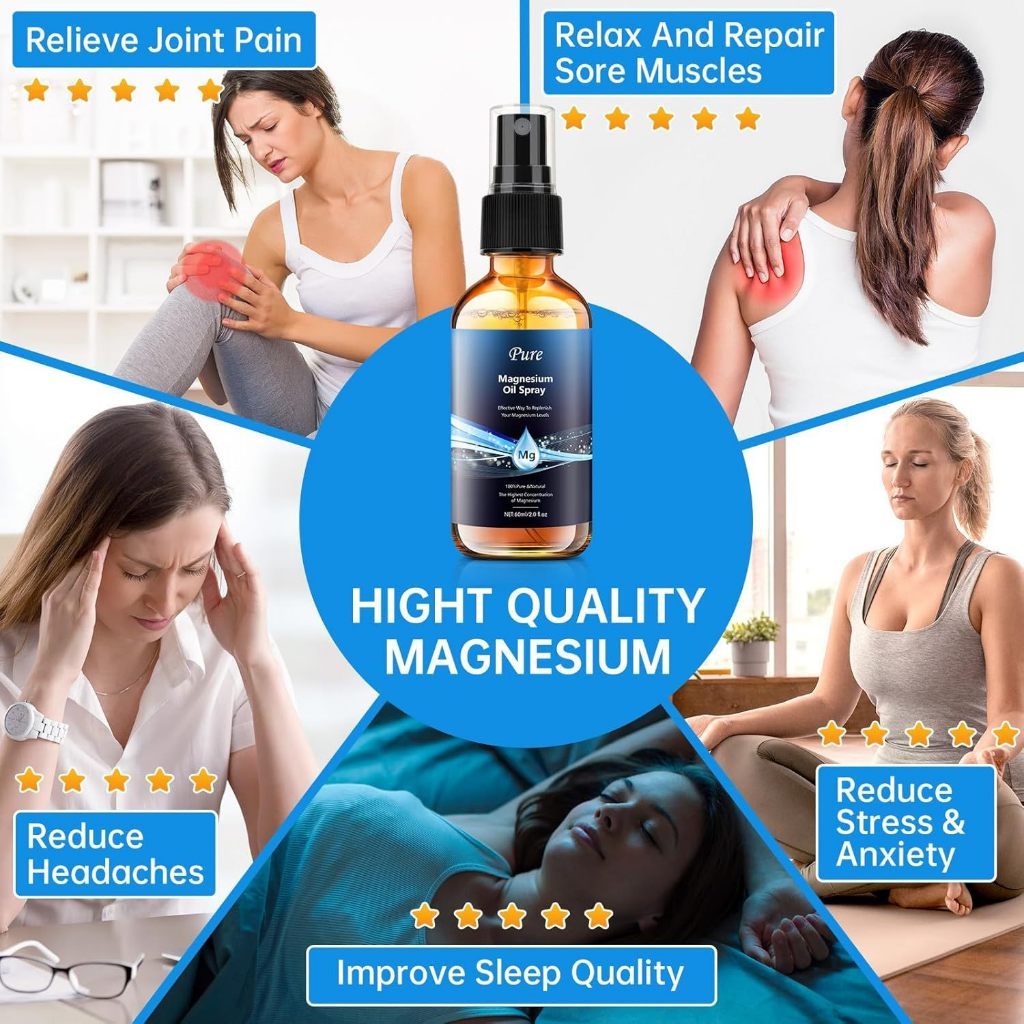 Pure Magnesium Oil Spray 60ml 100% Natural Oil Feet Body Sleep Anxiety Men Women