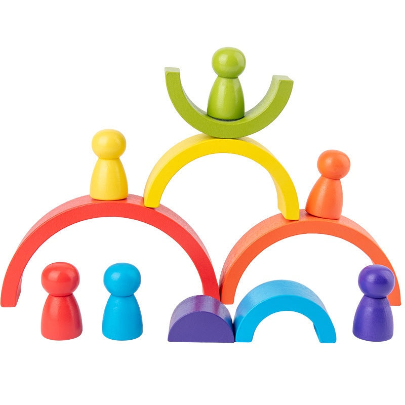 Rainbow Puzzle Building Blocks 6pc Peg Dolls Wooden Toy