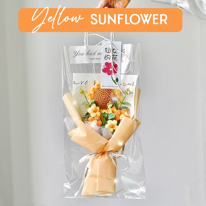 Knitted Crochet Flower Bouquet Gift with Tote Bag
