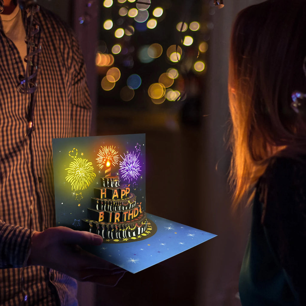 3D Pop Up Fireworks Happy Birthday Greeting Card