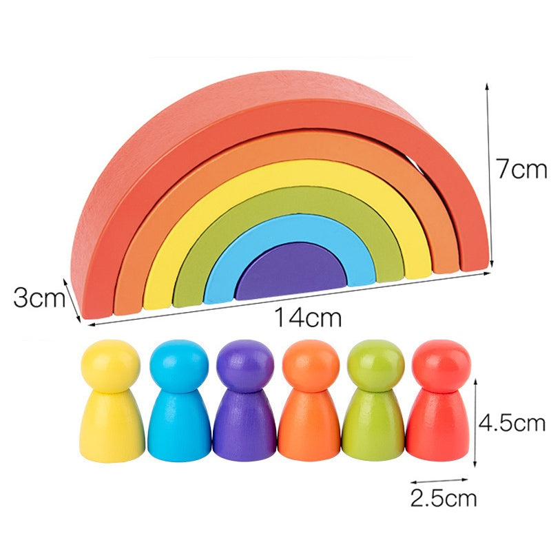 Rainbow Puzzle Building Blocks 6pc Peg Dolls Wooden Toy