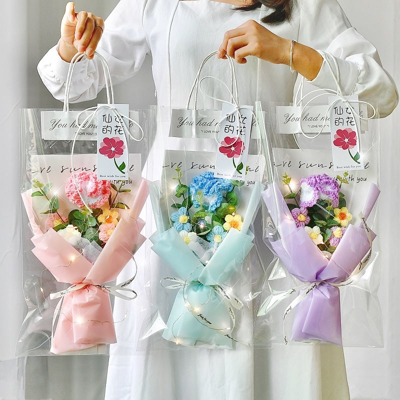 Knitted Crochet Flower Bouquet Gift with Tote Bag