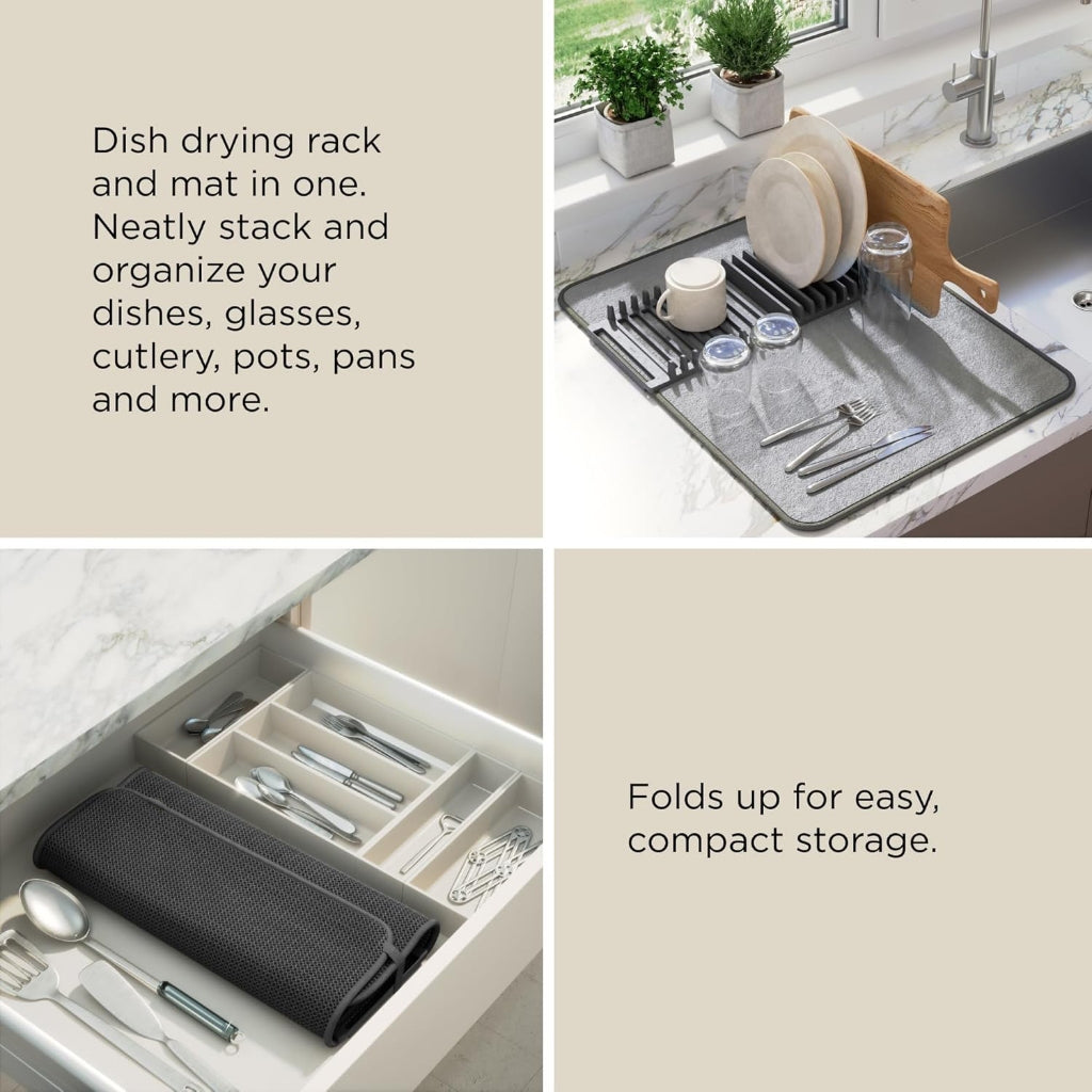 2in1 Dish Drying Rack & Microfiber Dish Mat